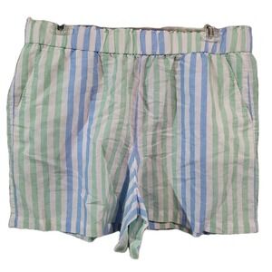 Talbots Linen Blend Striped Shorts Size XL Thick Elastic Waist Pockets Beachy